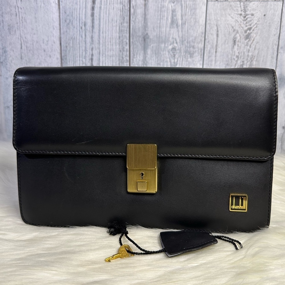 DUNHILL leather clutch bag with key in black